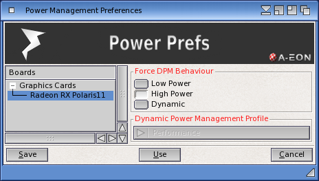 Screenshot of Power prefs tool